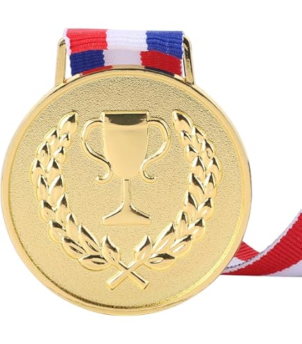 5 Médailles D'Or Enfants Avec Rubans - Récompense Sportive Football Olympiades - Personnalisables