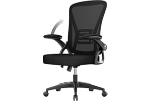 naspaluro Chaise de Bureau avec Accoudoir Relevable, Fauteuil de Bureau en Maille Respirante avec Soutien Lombaire, Dossier Inclinable et Hauteur, Roulette Pivotant à 360°, Noir