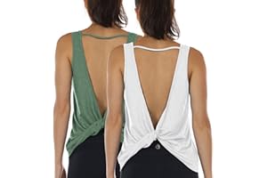 icyzone Damskie podkoszulki sportowe z odkrytymi plecami i wysokim dekoltem