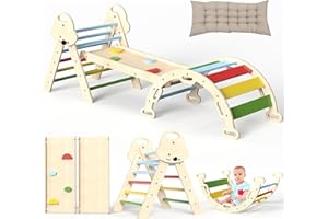 PUECROF Montessori Indoor Spielset: 7-in-1 Klettergerüst mit Rutsche, Bogen & Matte für Kleinkinder und Kinder (1-3 Jahre)