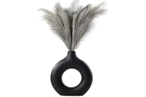 KINGBAR Keramik Vase Moderne Donut vase schwarz Getrocknete Vase für Pampasgras Blumenvase Kunst Deko für Wohnzimmer Büro Dekoration, M