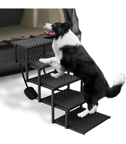 CJYMMFAN Hondentrap, auto, 91 cm, extra breed, 4 treden, hondenhelling, auto, inklapbaar, antislip, hondentrap voor auto, vrachtwagen en SUV, tot 95 kg