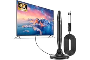 MAXZIQF 4K HD TV Aerial Indoor - Lifetime Free 100+ Channels with Easy Setup, Magnetic Base & 16.4FT Coax Cable for Freeview HD/DVB-T2/1080P Smart TVs | Portable UK Digital Antenna