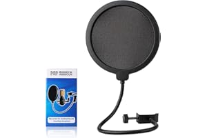 BUJINGYUN Professioneller Mikrofon-Pop-Filter, Mikrofon-Windmaske, Bildschirm mit blauem Yeti und jedem anderen Mikrofon, zweilagiger Wind-Pop-Bildschirm mit flexiblem 360-Grad-Schwanenhals-Clip