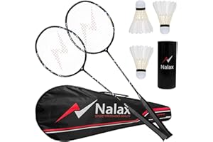 Nalax Badminton Set,2 Player Badminton Rackets Carbon Fiber Racquet with 3 Shuttlecocks and 1 Carrying Bag,Backyard Games for Outdoor,Garden,Beach,Family Fun Game
