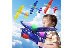 IDEALLIFE Flugzeug Spielzeug für Kinder, 3 Stück Wurfgleiter Styroporflieger Katapult Pistole Kinderspielzeug, Segelflugzeug Kinder Flieger Styropor, LED Flugzeugbausätze, Geschenk für Jungen und Mädchen Spiele