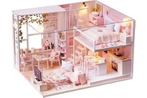 CUTE-Eyfud DIY Miniature Wooden Dollhouse Kit, Handmade Mini House Kits with Furniture -1:24 Scale Creative Doll House Toys for Children Gift Plus Music Box & LED Light (TRANQUIL LIFE)