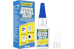 WONSHINE Metal Glue 30 g, Clear Superglue for Steel, Zinc, Aluminum and Other Metal Material, with Anti-Clog Cap, Waterproof, Heat-Resistant