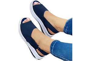 SUSENSTONE Sandales Compensées, Espadrilles À Bouche De Poisson Pour Femmes Sandales À Plateforme Slingback Sandales À Talons Hauts À Bride À La Cheville Chaussures De Plage Noir