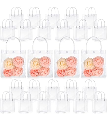 Gaillty 24-Pack Clear PVC Goodie Bags With Handles - Reusable Tote Bags For School Parties & Gifts (8x8x3 Inches)