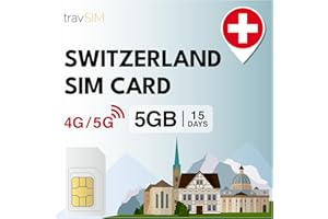 travSIM SIM Suiza | SIM de 5GB de Datos – 15 días de validez | Tarjeta SIM Suiza Ofrece Acceso Ilimitado a Internet para Google, Facebook, Whatsapp, Instagram y más