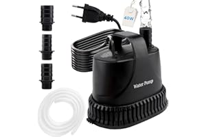 EXLECO Bomba sumergible para acuarios 3000 l/h, 40 W, 230 V - Mini bomba de agua de filtro, fuente silenciosa, 3 m de altura de perforación, 2 m de cable, 2 boquillas, manguera