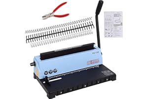 GEKUFA Encuadernadora Espiral Metalico TD-132, Capacidad de Encuadernación de 200 Hojas, Perforación de 12 Hojas, Paso 3:1, 34 Agujeros con Alambre de Doble Lazo y Alicates para Cortar