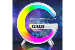 Zinueen Lamparas de Mesita de Noche, Despertador Inteligente, Altavoz Bluetooth, Lampara Cargador Inalambrico, App Lámpara de Mesa LED Regulable (Blanco)