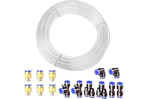 HUAZIZ 10mm OD 6.5mm ID Aria Pneumatica Tubo,10 meter Trasparente Tubo per Aria Poliuretano + 8 Pcs 10 mm Pneumatico Connettore Raccordo per Tubo dell'aria Raccordi a Innesto Rapido a Innesto