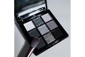 HOPHAT 9 Colors Eyeshadow Palette – Smoky Black Eyeshadow, Matte & Glitter Convenient Portable Travel Eye Makeup Palette for Christmas & Music Festivals (Reversal Star Smokey)