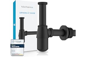 Bächlein Siphon de tasse universel pour lavabo et lavabo (noir mat), bouchon anti-odeurs avec ouverture de nettoyage + instructions d'installation - design siphon bonde bonde siphon siphon siphon pour