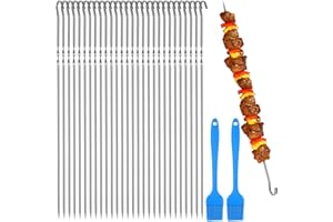 MOERDIFFER 40 PCS Kebab Skewers 35 cm, BBQ Skewers Stainless Steel with 2 Silicone Brushes for Kebabs for Meat Vegetables Outdoor BBQ, Family Party