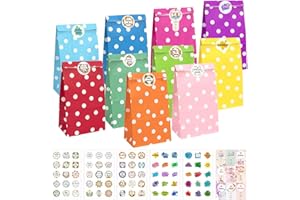 KASZOO Papiertüten, 40 Stück Bunte Geschenktütenmit 84 Aufkleber (Auf Deutsch) Candy Tüten zum Verpacken von Geschenken, Giveaways, Kindergeburtstag, Hochzeit, Partyusw
