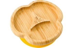 bamboo bamboo Baby and Toddler Plate for Feeding and Weaning, Bamboo Divider Taste Plate with Secure Suction, Suction Plates for Babies from 6 Months (Divider, Yellow)