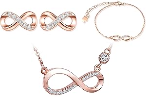YUMILOK Ensembles de bijoux en argent 925, Collier symbole de l'infini, Bracelet et Boucles d'oreilles de symbole infini, Zircon incrusté, bijoux pour femme fille, Cadeau de Noël et Anniversaire