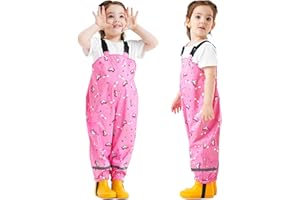 Domueay Pantalon de Pluie Enfant Pantalon Imperméable Garçons Filles Salopette Pluie Coupe-Vent Respirant Pantalon de Boue Pliable Pantalon Pluie Reflechissant pour 2-7 Ans