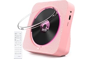 KOVCDVI CD Player mit Radio CD Player Bluetooth 5.1 mit 5W Dual Lautsprecher Wiedergabeleuchte Fernbedienung Staubschutz Anzeige FM Radio Timer Kopfhörer USB/SD Karte/AUX Wiedergabe Rosa
