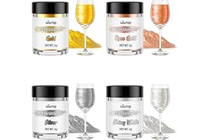 Glitter Commestibili, Wwtop 4x3g Brillantini Glitter Commestibili per Bevande, Colorante Alimentare in Polvere, Glitter Alimentari per Dolci, Torte,Christmas,Cocktail-Oro,Rosa Oro,Argento,Bianco