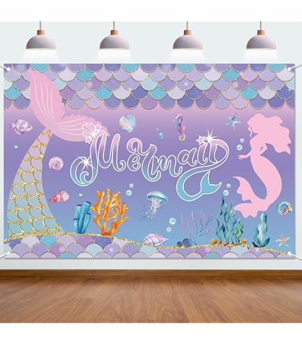 Avezano Meerjungfrau Geburtstag Banner – Unter Dem Meer Hintergrund, 179x110 Cm, Für Mädchen-Party