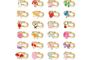Hifot Bagues Enfants Fille 24 Pièces, Réglables Anneau Ensemble pour Petite Fille, Princesse Bijoux Pretend Play Dress up Rings Cadeau Fille Accessoire fête (Style aléatoire)