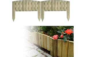 TRANS - PAL Wooden Log Panel Roll Garden Border Edging Fence Lawen Pressure Treated Fixed Picket Flower Fencing 15cm High Lawn Edging (set of 8 - length 320 cm (10 ft))