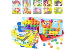 AMOSTING Steckspiel ab 2, Kinderspiele zum Lernen von Farben, Spielzeug ab 2 und 3 Jahre, 20 Bildvorlagen