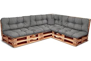 PFM HOME Palettenkissen Outdoor-Kissen Wasserdicht für Palettensofa Palettenmöbel - 3X Rückenkissen 120 x 40 cm + 3X Sitzkissen 120 x 80 cm + 1x Seitenkissen + 1x Dekokissen 40 x 40 cm - Dunkelgrau