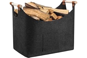 Dyaucwpo Borsa in Feltro Per Legna Da Ardere, Cesta per Legna, Cesto Porta Legna in Feltro, Borsa Portalegna per Camino in Feltro, 50L in Feltro Extra Spesso per La Spesa, Legna, Giornale (44x31x40cm)