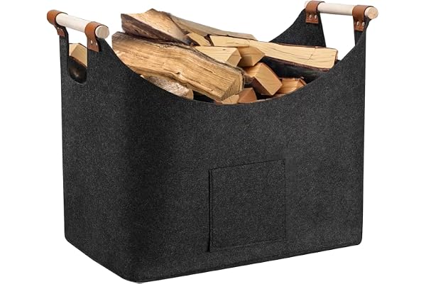 Dyaucwpo Filtpåse för ved, 50L extra tjock filt, svart, 44 x 31 x 40 cm