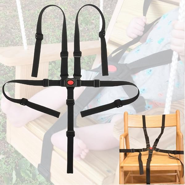 Harnais De Sécurité 5 Points Universel Pour Poussette Et Chaise Haute - Sangle Réglable Nylon Noir