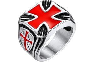 FaithHeart Knights Templar Rings for Men, Stainless Steel Crusader Cross Biker Ring Gold/Black Plated, Personalised Masconic Rings Jewelry Size O-Z+3-Gift Box Send