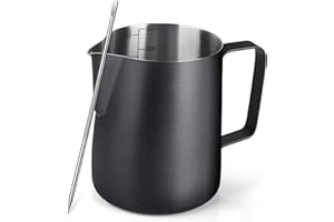 HOENART Milchkännchen, 350 ml Edelstahl Aufschäumkännchen, 304 Edelstahl Milchaufschäumer und Latte Art Pen, Barista Zubehör, Milchkanne Edelstahl für Espresson Cappuccino (12fl.oz, Schwarz)