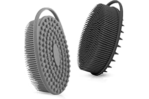 RamPula Silicone Body Scrubber, Silicone Loofah, Bath Cleaning Scrubber, Shower Sponge Glove, Exfoliating Body Brush for Wet or Dry Brushing, More Hygienic Than Traditional Loofah (Black and Grey)