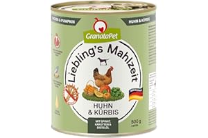 GranataPet Lieblings's Mahlzeit Pollo y Calabaza, 6 x 800 g, Comida húmeda para Perros, Comida para Perros sin Cereales y sin azúcares, pienso Completo con Alto Contenido de Carne y aceites de Alta