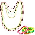 Neon Jewellery, 8PCS Fancy Dress 80's Retro Beaded Jewelry Set, Colorful for Women - Neon Necklace, Bracelets, Bulk, 80s Fancy Dress Accessories