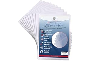 HABERCRAFTS 10 feuilles d'acétate transparentes et résistantes - 240 microns - pour protection de reliure, gravure, pochoirs - Format A3