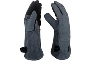‎APOGO APOGO Ofenhandschuhe Backhandschuhe Grillhandschuhe 1 Paar Leder Grill Handschuhe 41x15X1.5cm Wildleder, mit Aufhängung, Topflappen für Küche und Grill Grillplatz Mikrowelle Handschuhe Schweißen