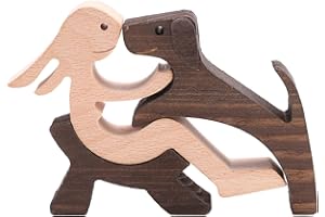 COYTEAR Family Puppy Wooden Carving Ornaments, Natural Solid Wood Pet Dog Family Crafts Nordic Sculpture Hand-carved Figure Creative Gifts for Home Office Desktop Holiday Atmosphere Decoration (Woman & Dog)