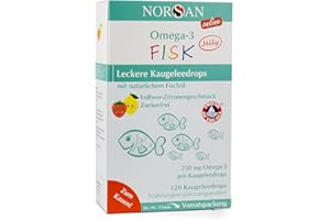 ‎NORSAN NORSAN Omega 3 FISK Jelly 120-120 Pieces Jellys - Omega 3 High Dose for Children (250 mg per Chewing Jelly Drops) - High-Quality Fish Oil with EPA & DHA - with Lemon Strawberry Flavour