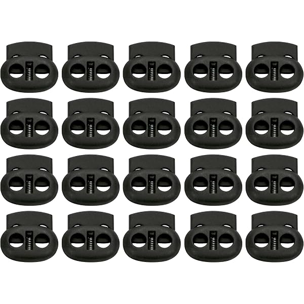 20 Stuks Koordstoppers – Dubbele Gat Kunststof, 6 Mm, Veerbelast, Zwart, Voor Jassen, Rugzakken & Sportkleding