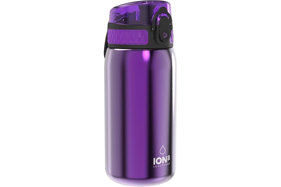 Ion8 Leak Proof Kids Water Bottle, Stainless Steel, Grey, 400 ml (13oz)