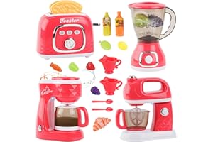 CHIDIAM Set di utensili da cucina per bambini, con macchina da caffè, mixer, tostapane, accessori per la cucina dei bambini, giocattolo per la cucina dei giochi, cibo con luce e suono, regalo per ragazze e