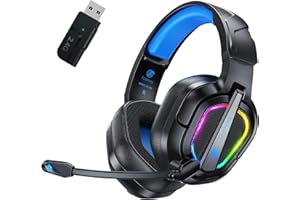 Fachixy FC200 Foldable Wireless Gaming Headset with Mic - 2.4GHz USB & Bluetooth Headphones With 50Hrs Battery Life, for PS5/PS4/PC/Mac/Switch - Black Blue