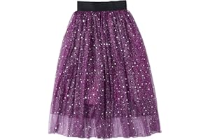 Verve Jelly Toddler Little Girl's Mesh Tutu Skirts Set Starry Sky Print Fluffy Midi Mesh Layered Skirts Elastic Waist A-Line Skirts with Line 3-14 Years